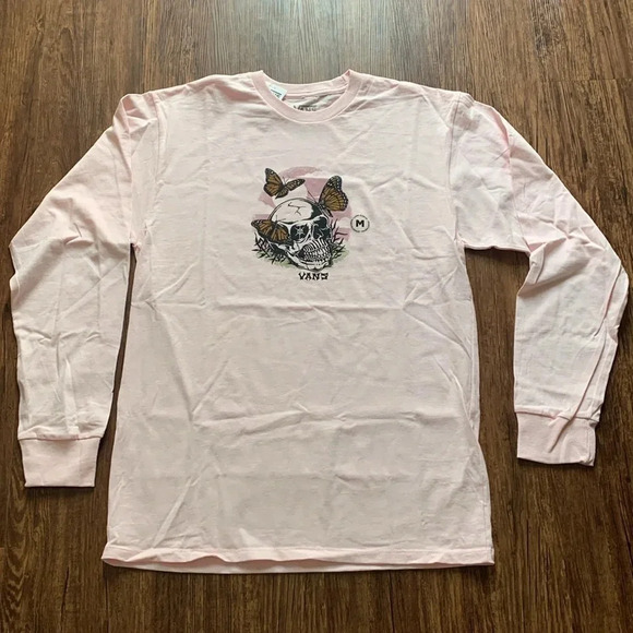 Vans Pink Skull Skutterfly T-Shirt LS Medium NWT - Picture 7 of 7
